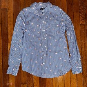 J.Crew Blue Striped Floral Button Down